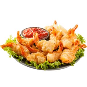 Porção de camarão com molho de tomate